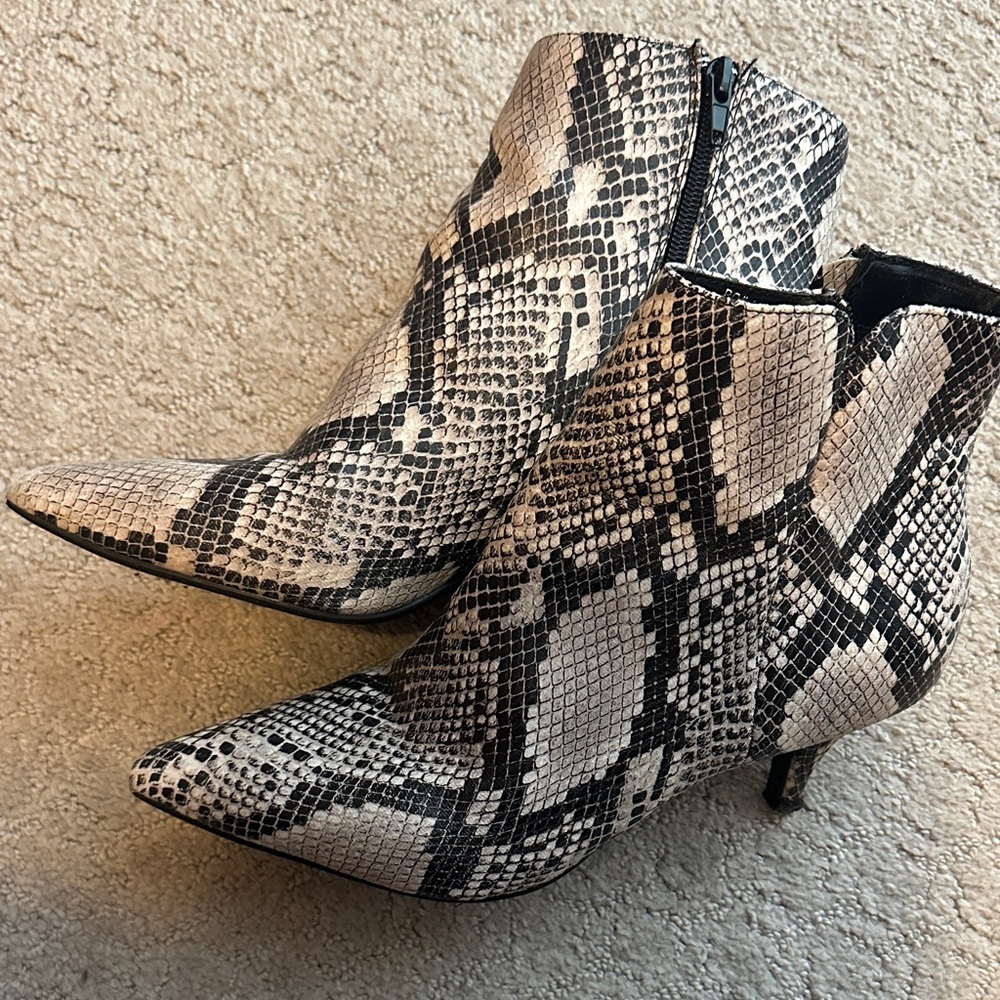 Snakeskin Ankle Boots - Black and White